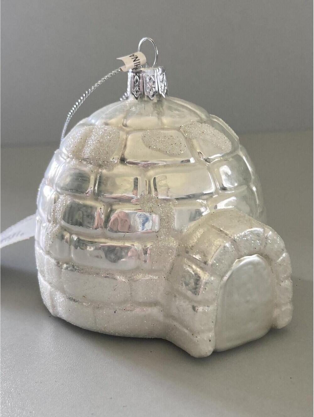 Living Quarters Blown Glass Silver Igloo Christmas Ornament (3.5" L)
